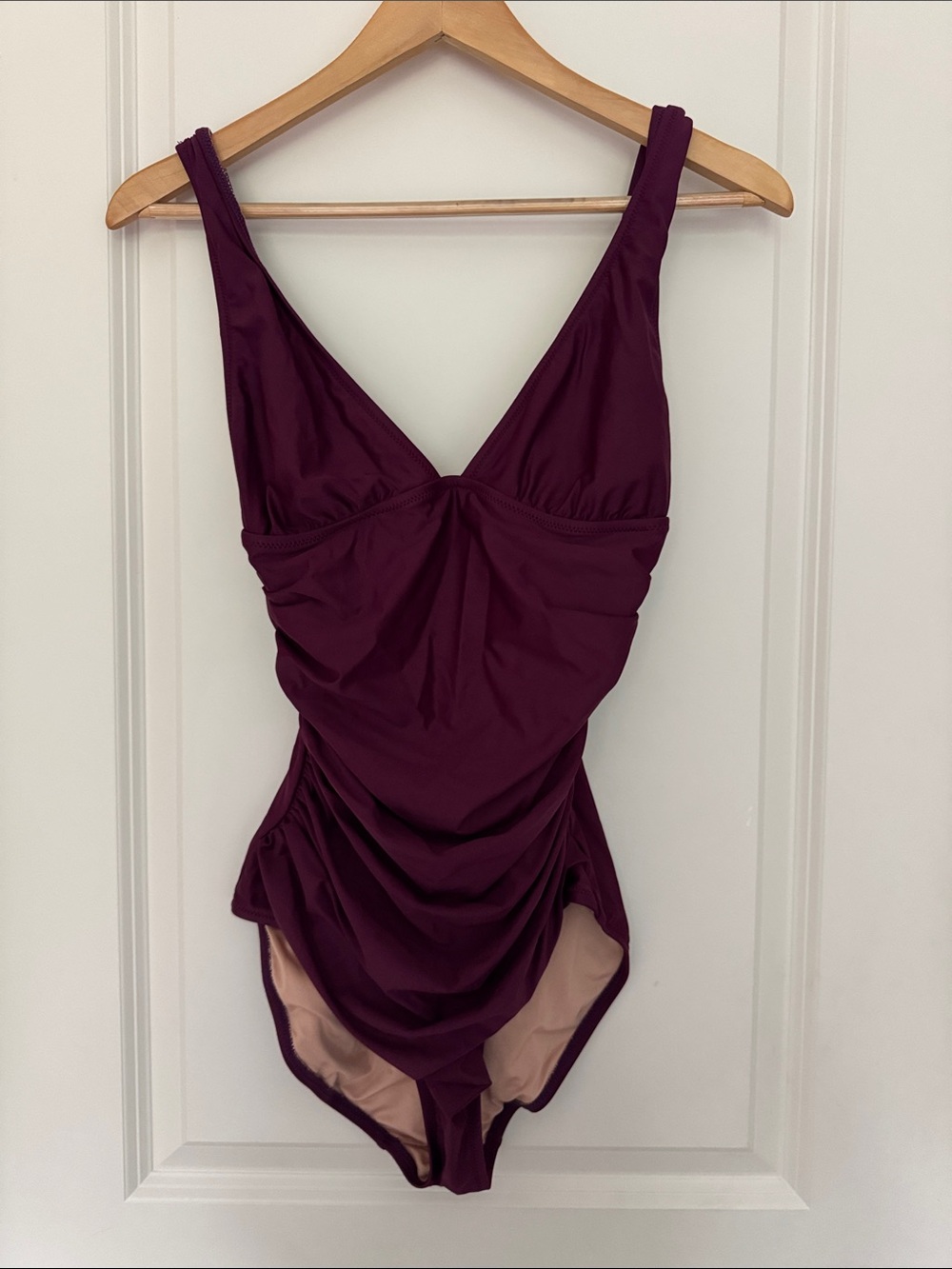 J. Crew Deep Plum Ruched V-Neck One-Piece Swimsuit